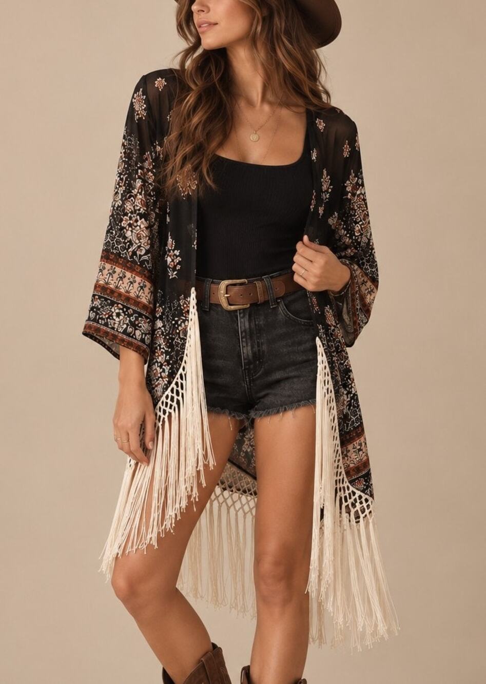 Abercrombie Boho Fringe Kimono Size XS Black Hippie Festival Coachella Western